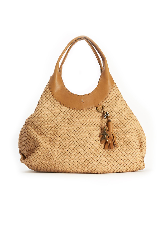 Sand Washed Leather Woven Double Handle Hobo