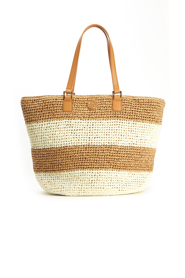White Raffia Striped Tote