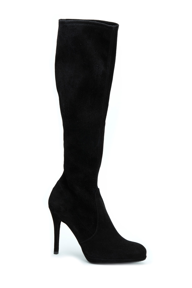 Black Suede Stretch Platform Tall Boots