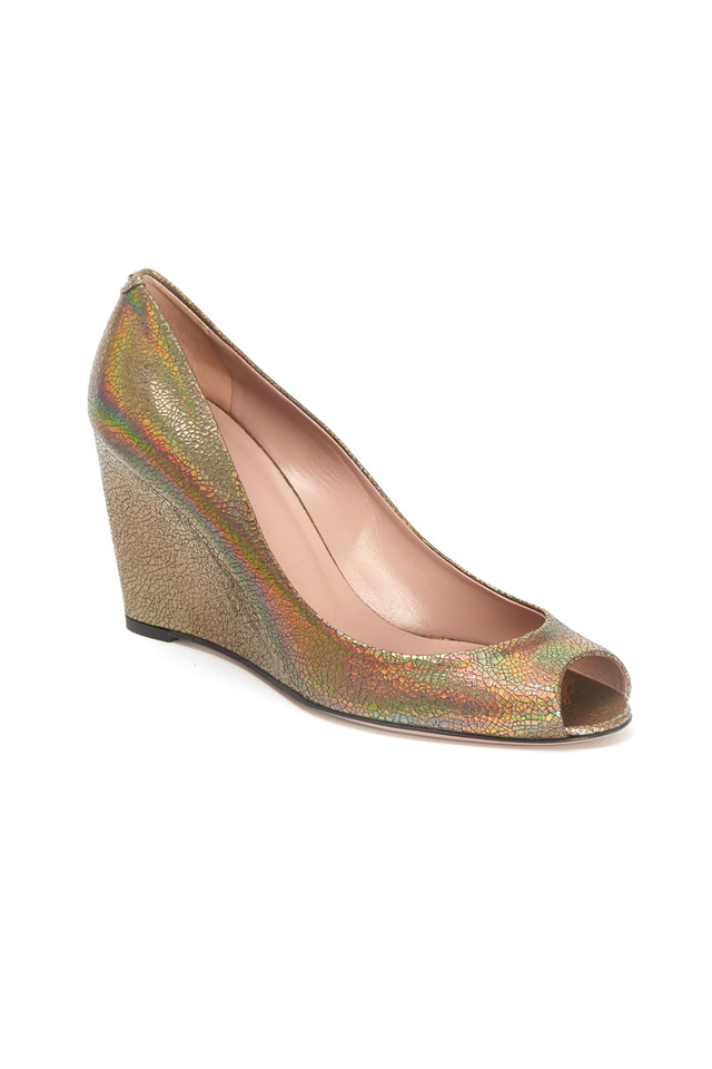 Charlene Iridescent Metallic Peep Toe Wedges