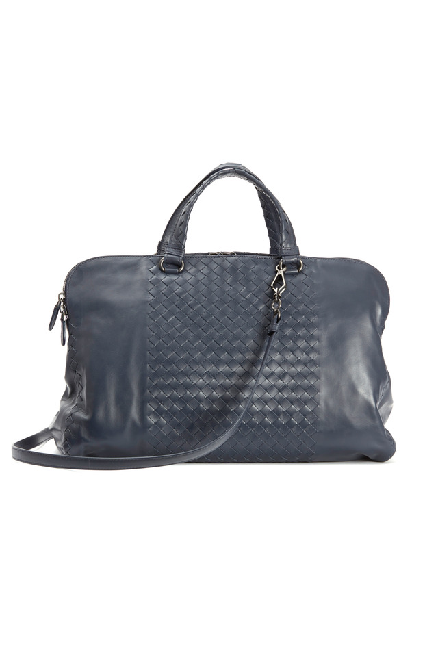 Leggero Dark Blue Intrecciato Leather Satchel
