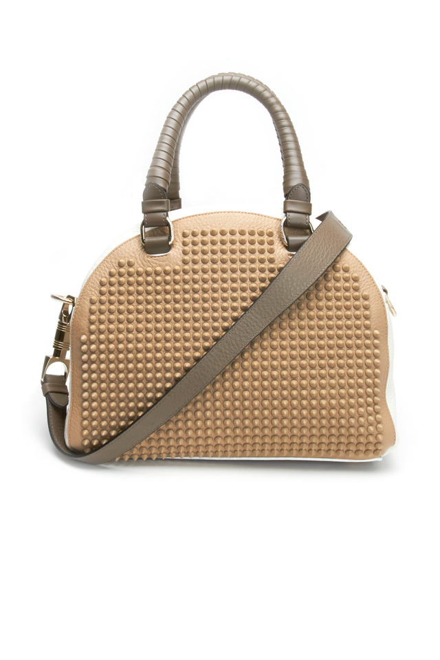 Beige Studded Shoulder Bag, Small