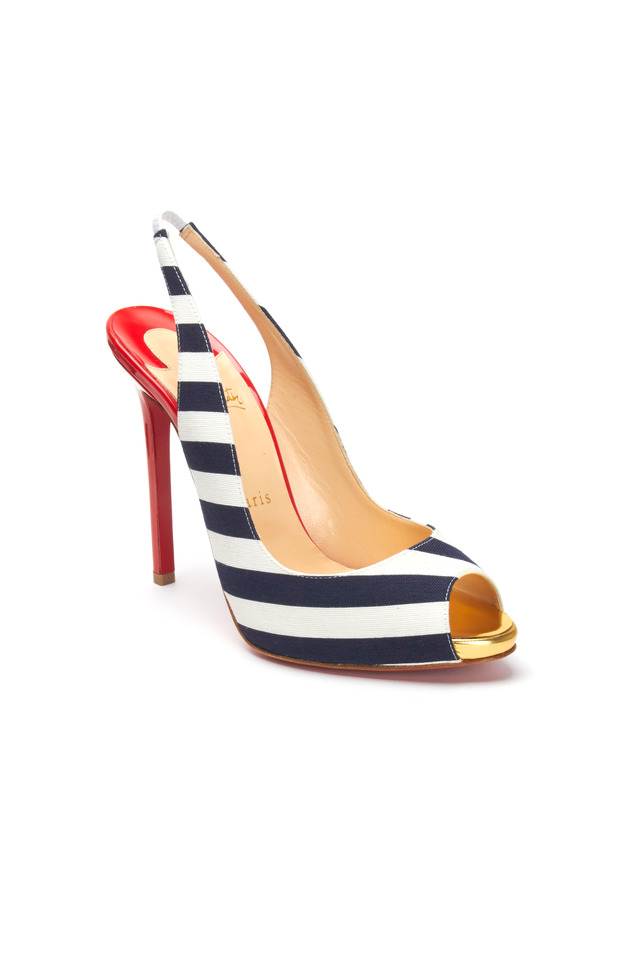 Flo Blue & White Stripe Peep Toe Slingbacks