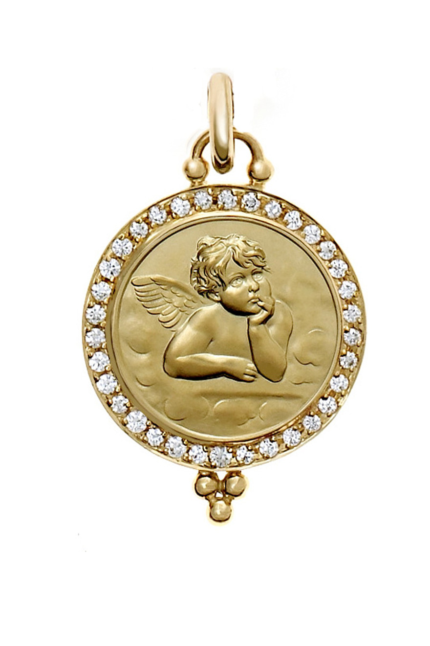 Yellow Gold Pavé-Set Diamond Angel Pendant
