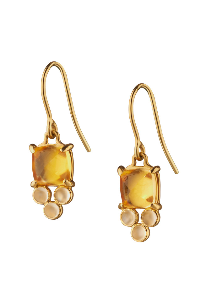 Gold Sugarloaf Citrine & Moonstone Drop Earrings