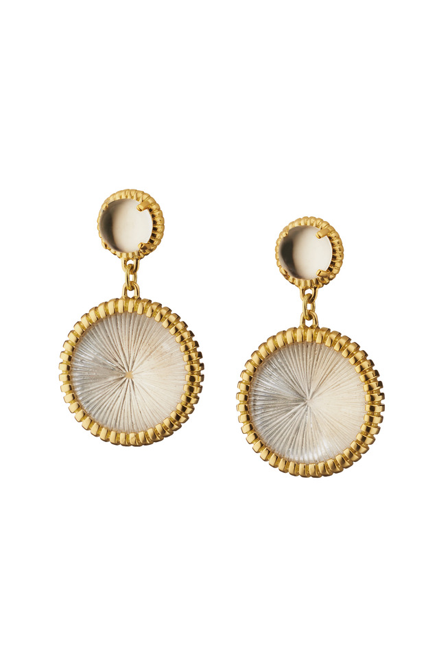 Yellow Gold Rock Crystal Starburst Drop Earrings