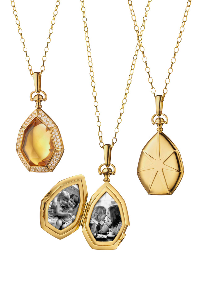 Gold Sugarloaf Citrine Diamond Locket Necklace