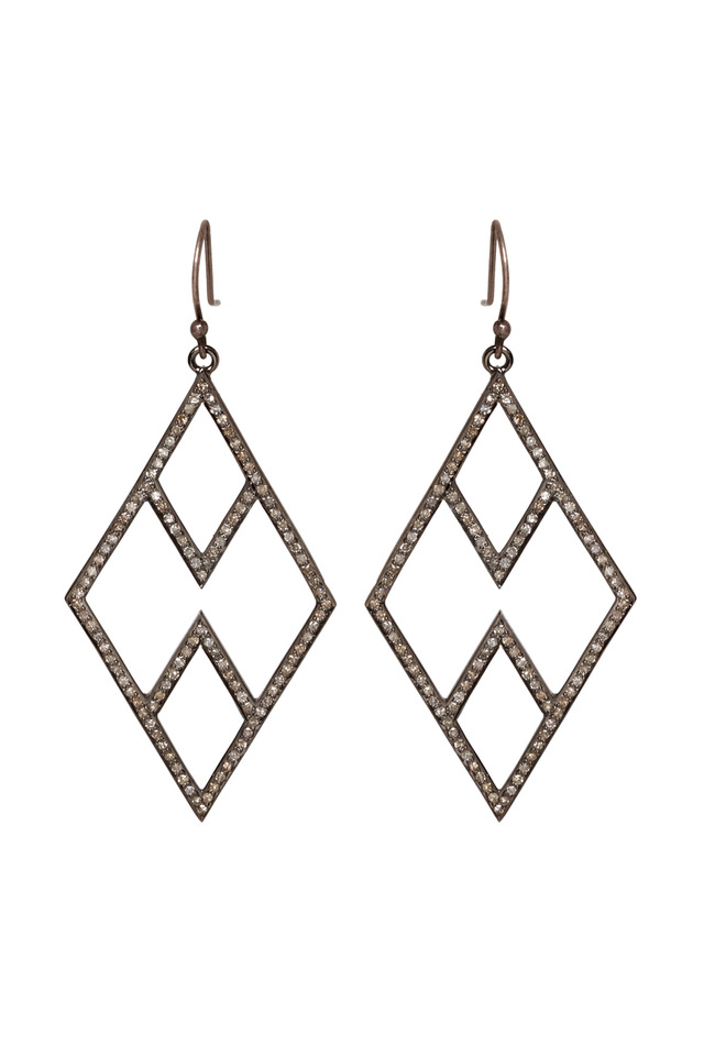 Silver Pave Diamond Open Chevron Earrings