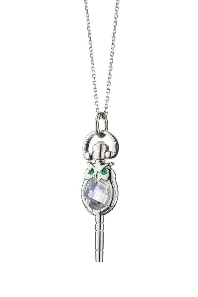 Sterling Silver Mini Owl Pocket Watch Key Necklace