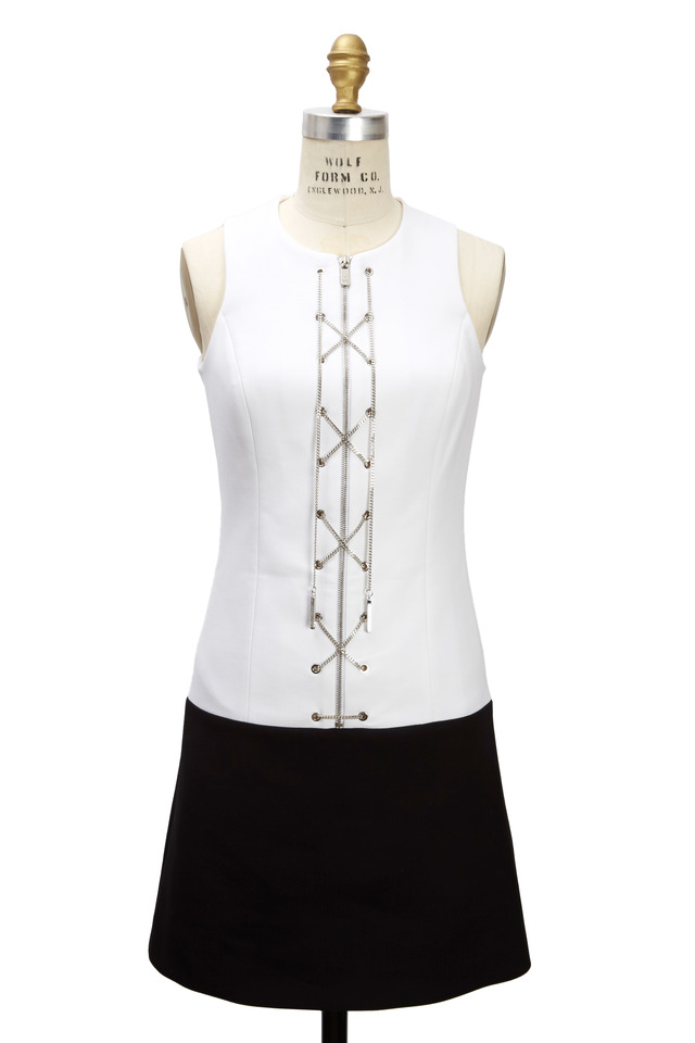 White Crepe Colorblock Chain Front Tunic