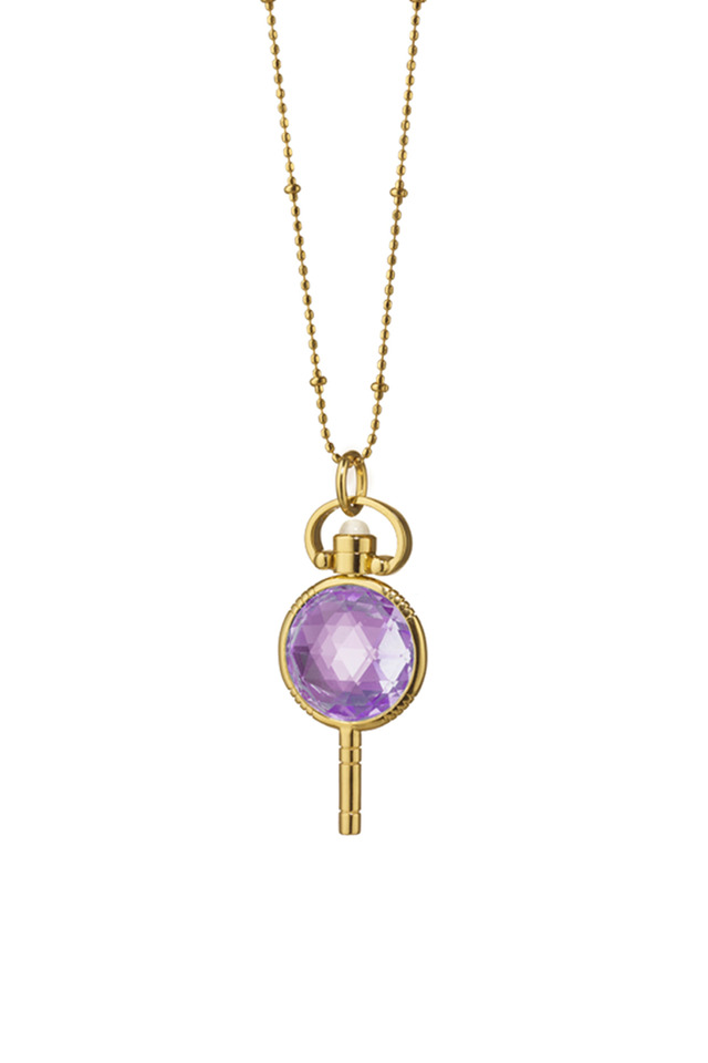 Gold Amethyst Pocket Watch Key Necklace