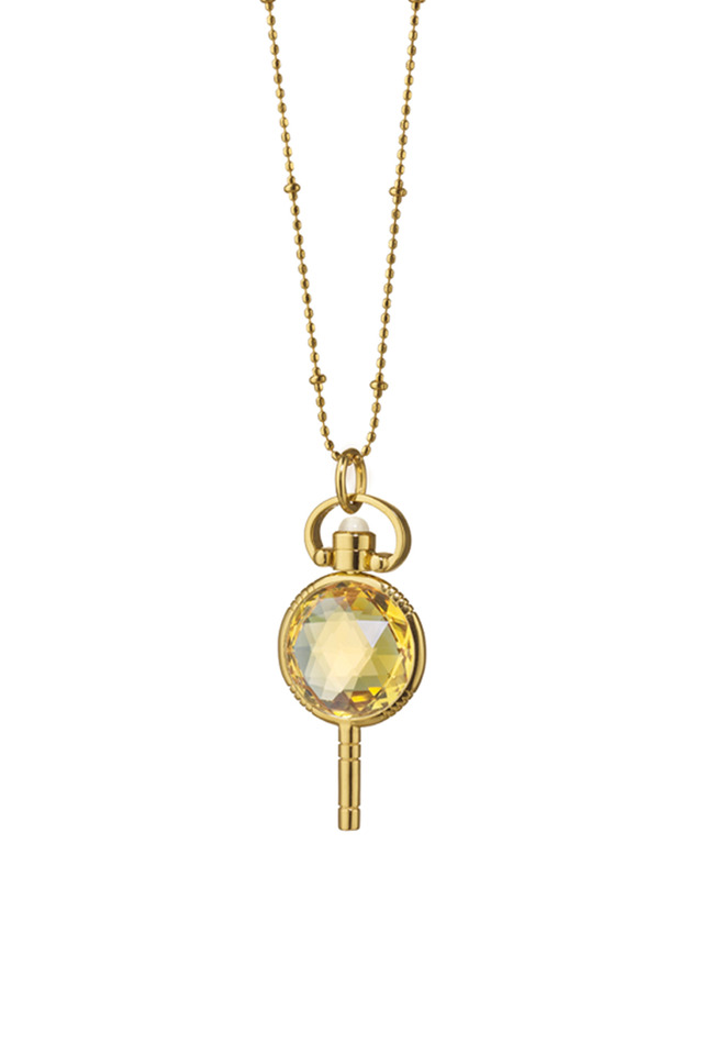 Gold Honey Quartz Pocket Watch Key Necklace