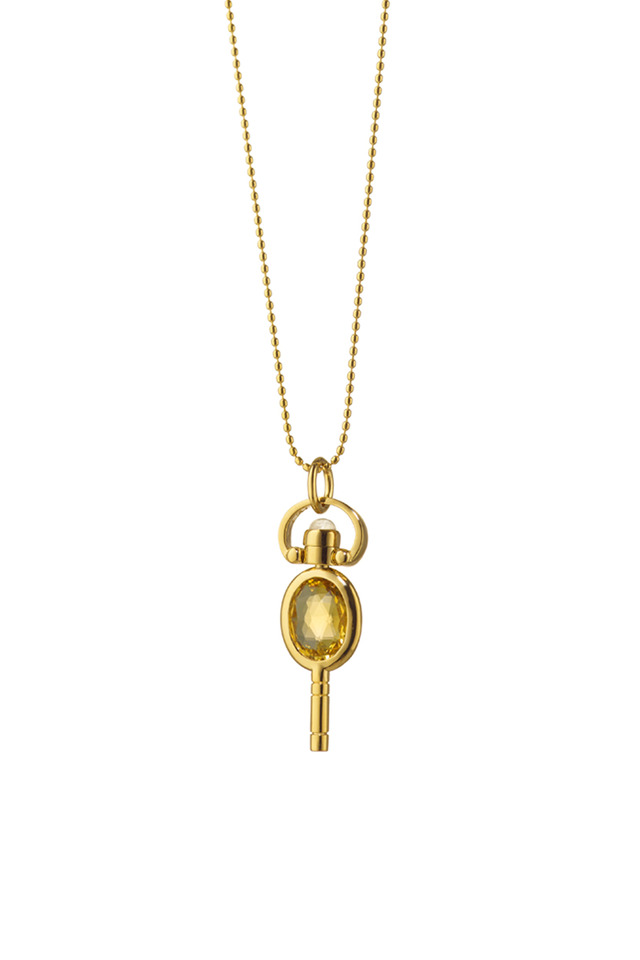 Gold Honey Quartz Oval Pocket Watch Key Necklace