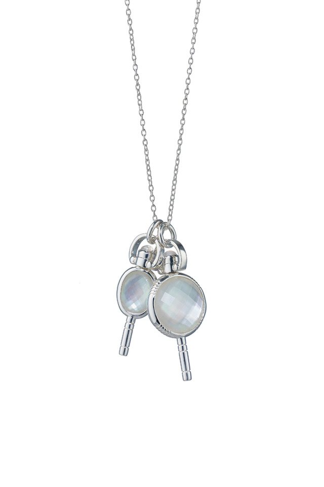 Silver Crystal Miniature Key Charm Necklace