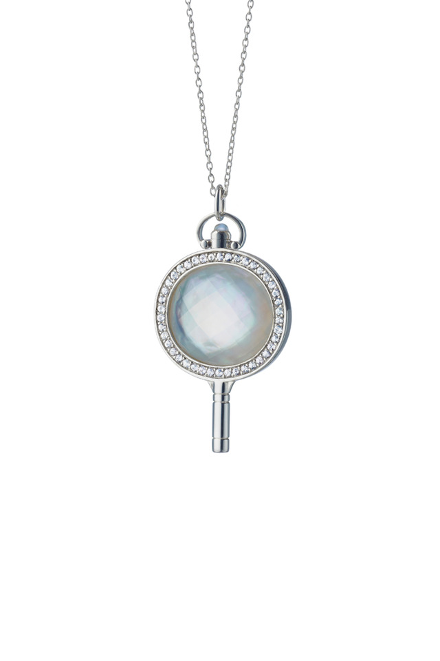 Mother Of Pearl Diamond Pocket Watch Key Necklace
