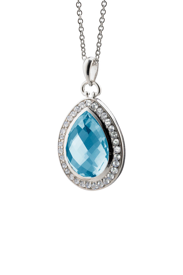 Sterling Silver Blue Topaz Teardrop Necklace