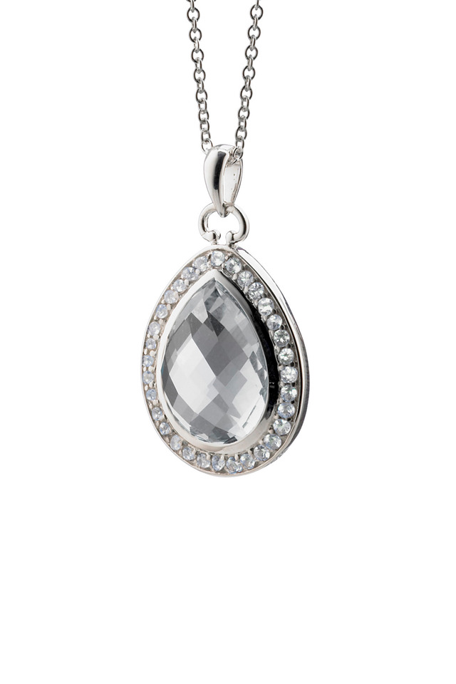 Sterling Silver Teardrop Crystal Diamond Necklace