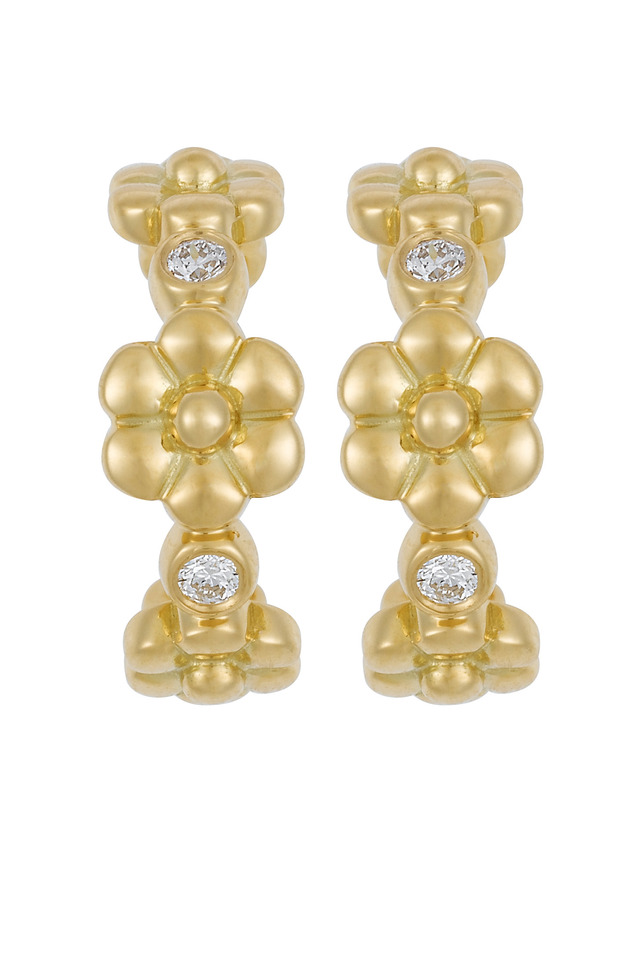 18K Yellow Gold & Diamonds Flower Hoops