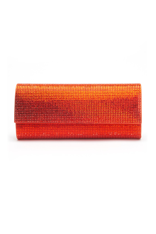 Orange East West Beaded Flap Clutch