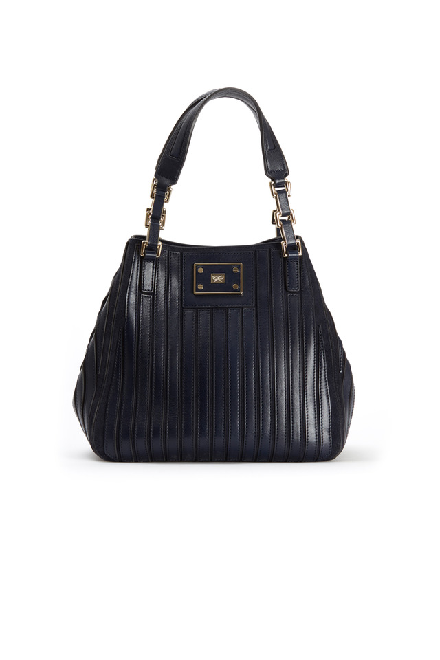 Belvedere Navy Blue Leather Shoulder Bag, Small