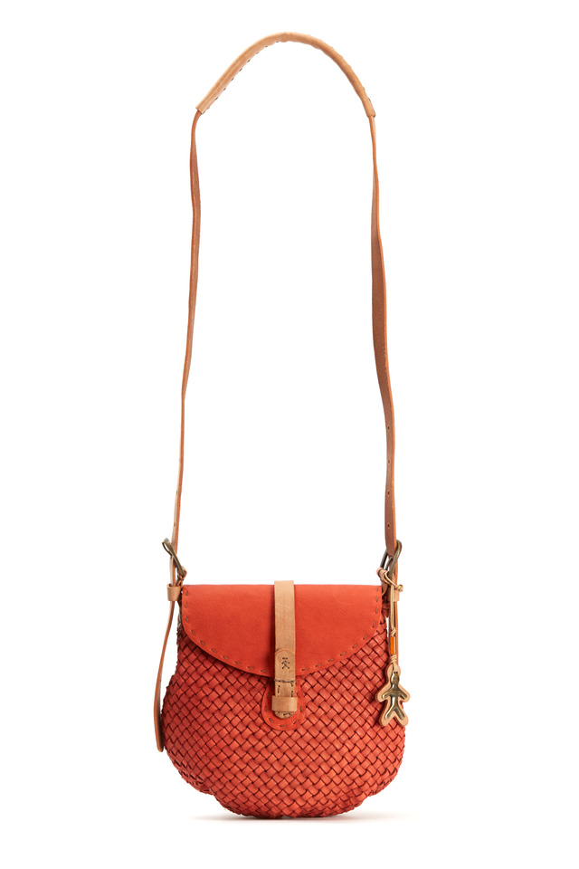 Blanca Intreccio Orange Saddle Crossbody Bag