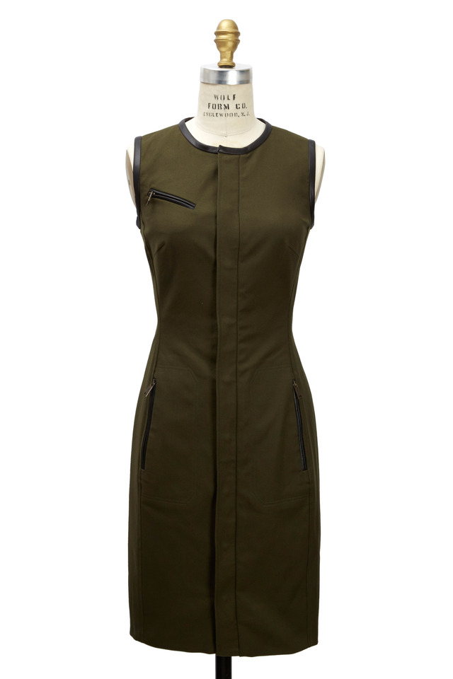 Beckett Olive Green Cotton & Leather Dress