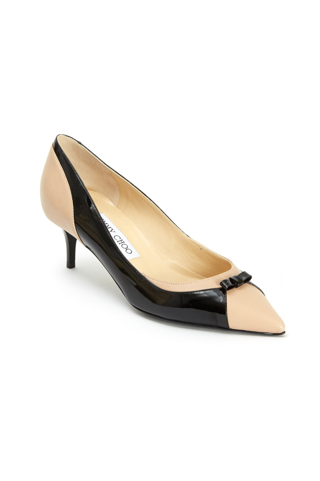 Iguana Black & Natural Patent Leather Bow Pumps
