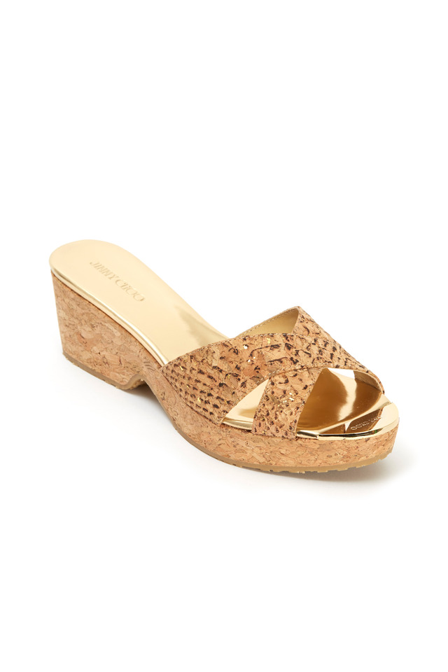 Panna Natural Snakeskin Print Leather Slide, 50mm
