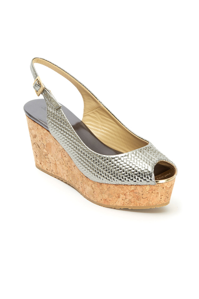 Praise Gunmetal Embossed Cork Wedges