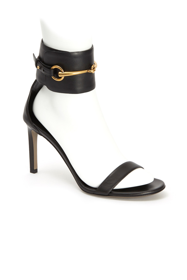 Ursula Black Leather Ankle Cuff Sandals