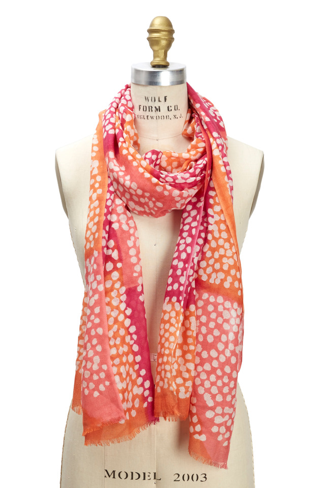 Multicolored Dot Print Silk And Cashmere Scarf