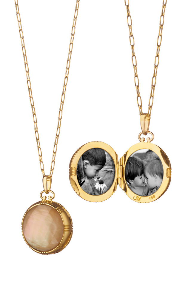 Yellow Gold Mother Of Pearl & Crystal Locket