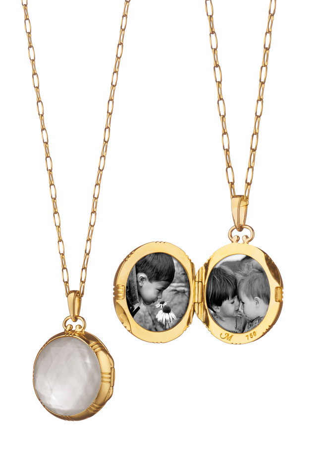 Gold Mother Of Pearl Rock Crystal Locket Necklace