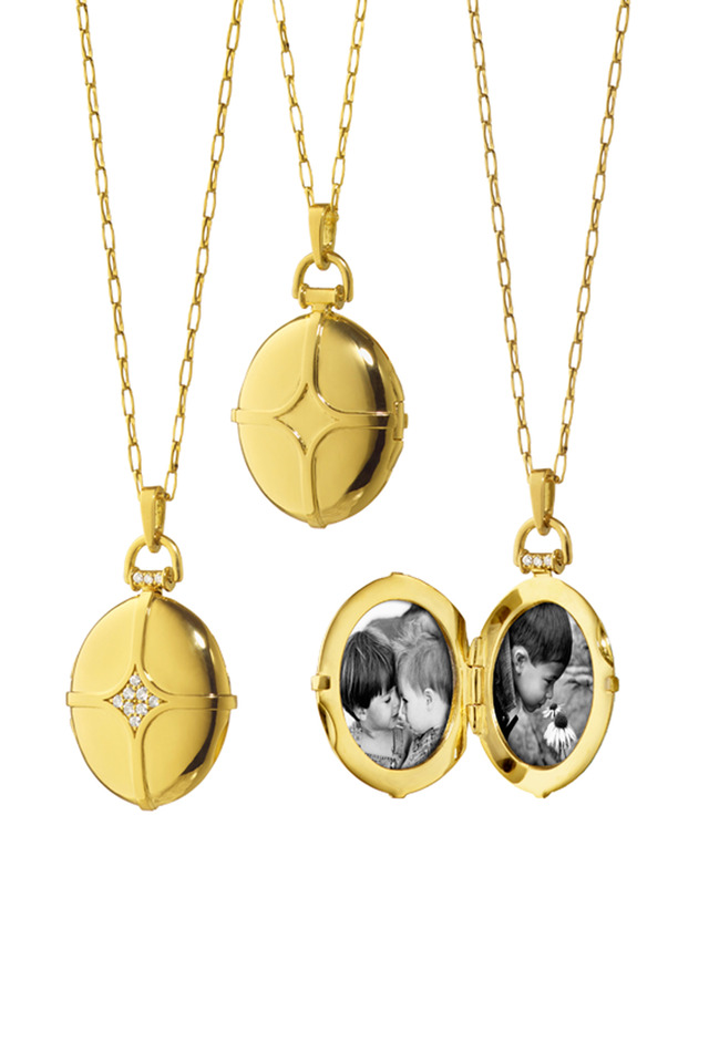 Gold Petite Diamond Dome Bridle Locket Necklace