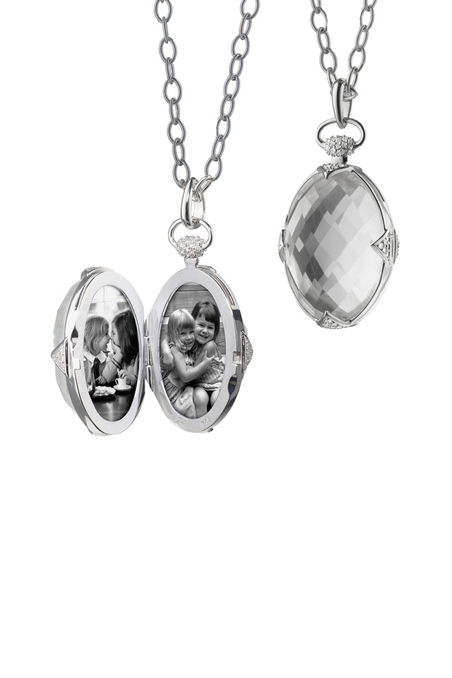 Sterling Silver Rock Crystal & Sapphire Locket