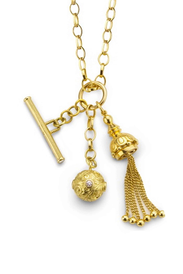 18K Yellow Gold Tassel, Toggle, Ball Necklace