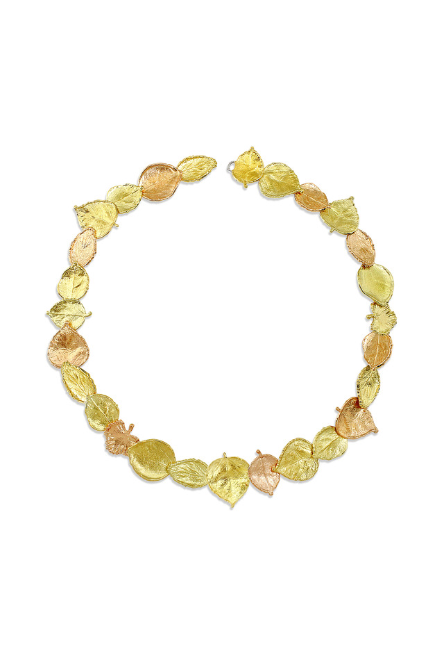 Three Colored Gold Leaf Necklace