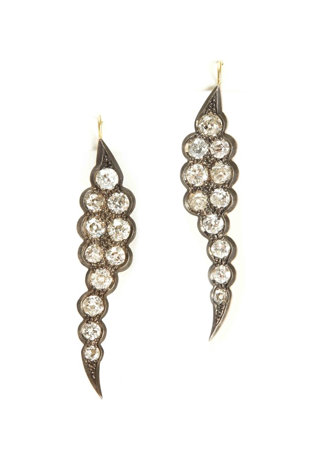 Gold Old European Georgian Diamond Leaf Earrings