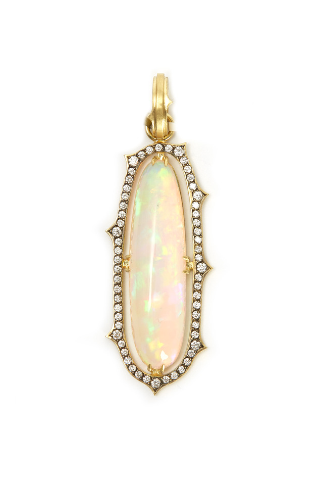 Yellow Gold Oval Opal & Diamond Pendant