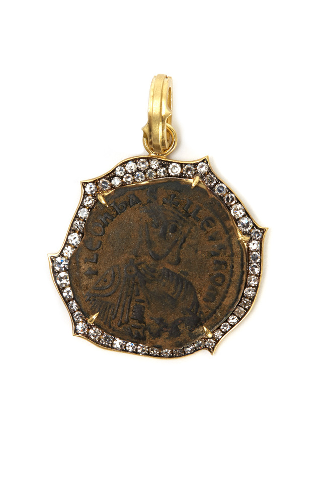 Gold Diamond Byzantine Coin Pendant