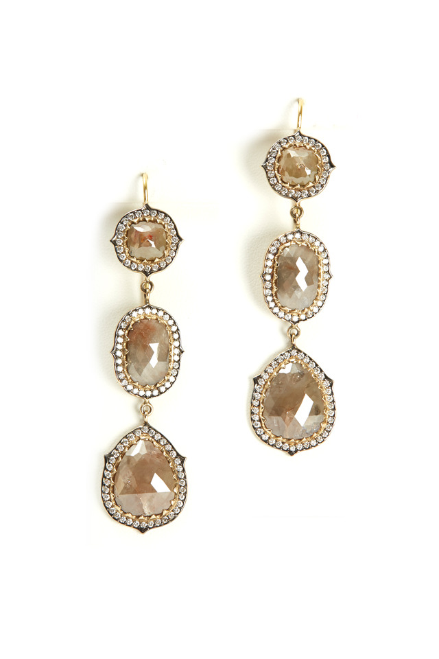Yellow Gold 3 Tier Sliced Rough Diamond Earrings