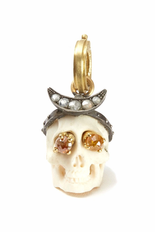 Lucy Sterling Silver Gold Diamond Skull Pendant