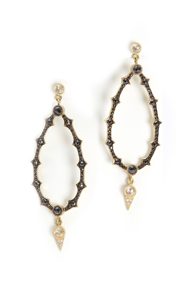 Gold Black Diamond Cut-Out Oval Earrings