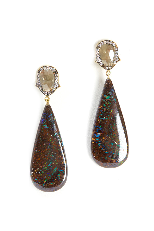 Yellow Gold Matrix Opal Dangle Earrings