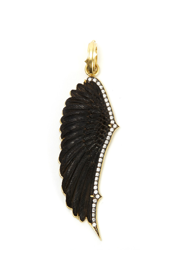 Gold Diamond Carved Ebony Wing Pendant