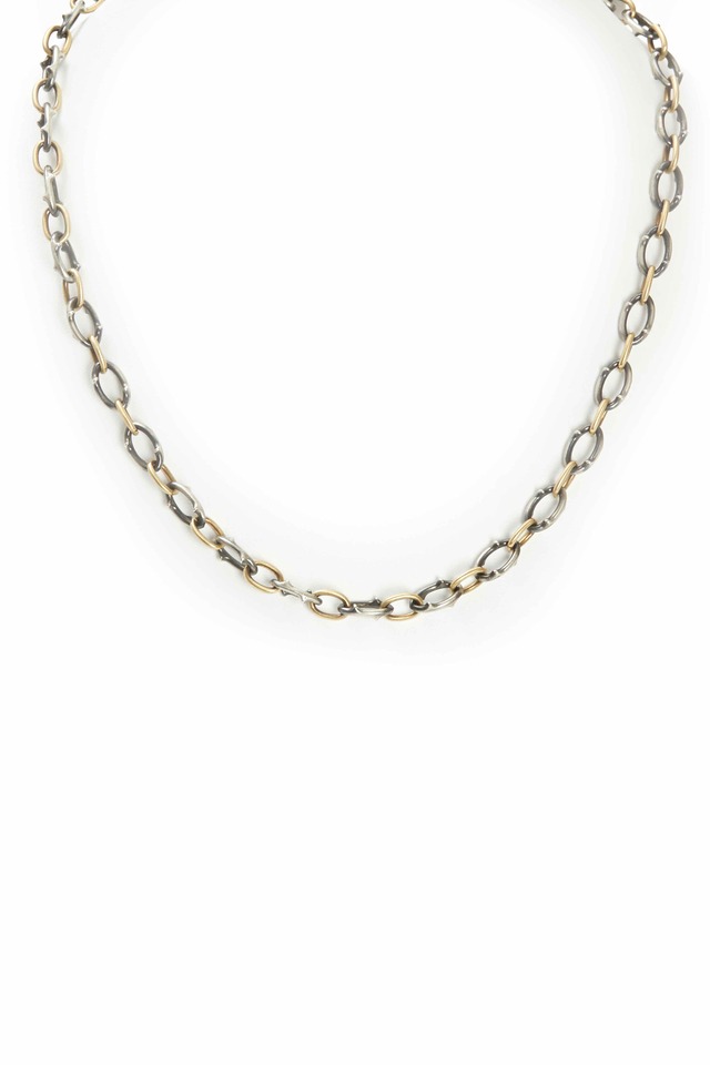 Yellow Gold & Silver Oval Thorn Link Necklace