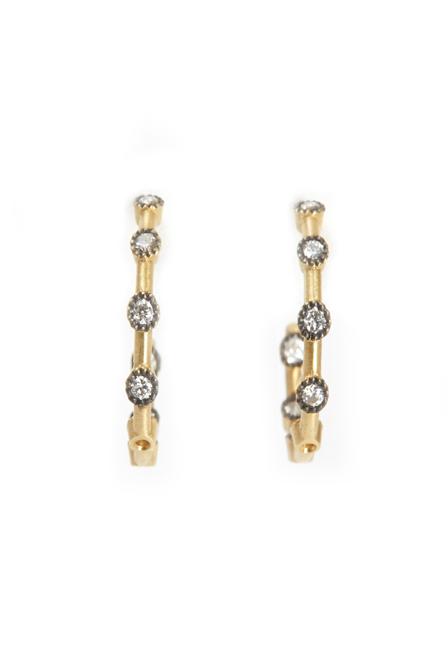 Yellow Gold Diamond Dot Hoop Earrings, Small