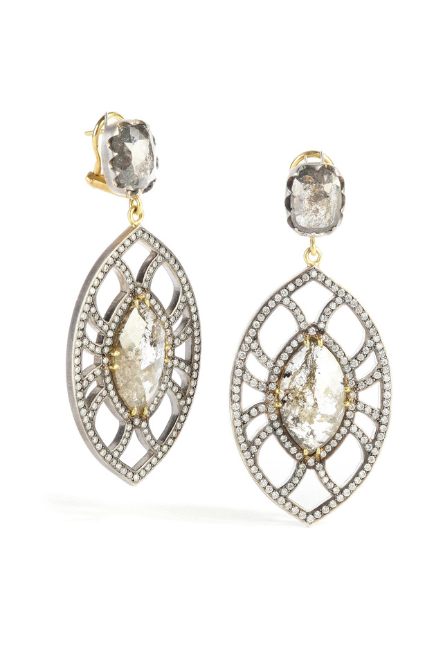 Yellow & White Gold Rough & White Diamond Earrings