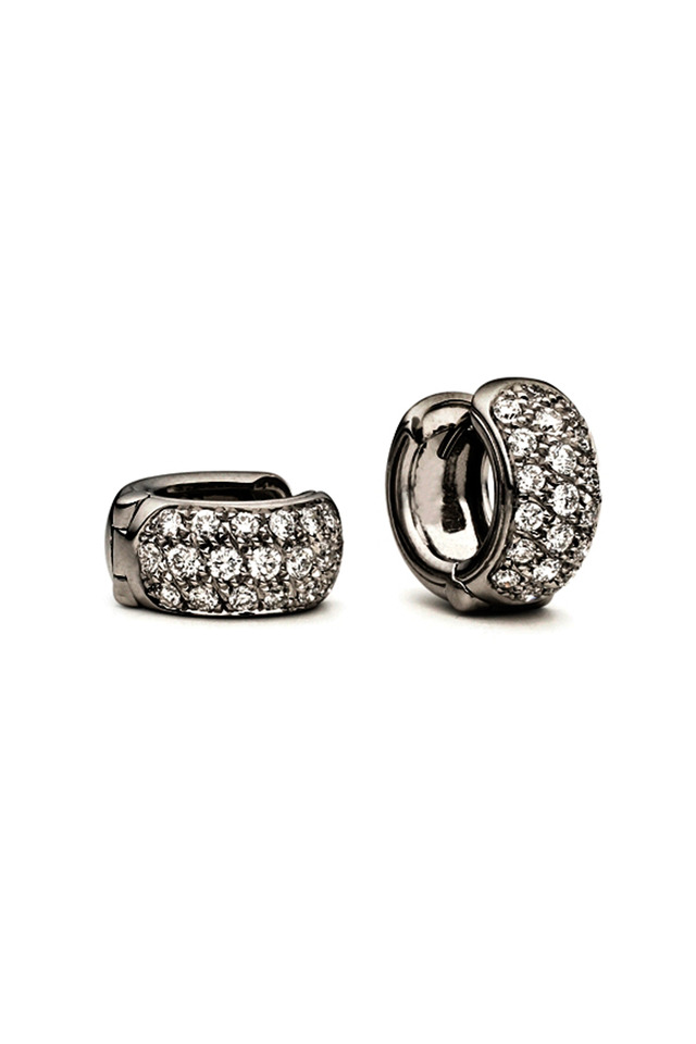 White Gold Black Diamond Hoops