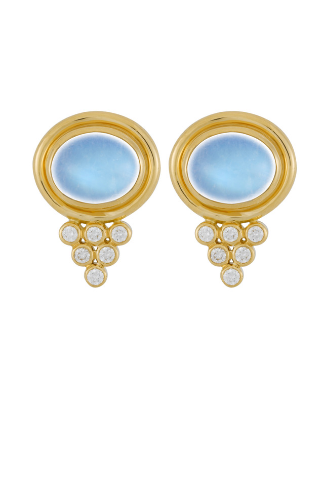 Yellow Gold Blue Moonstone Studded Earrings